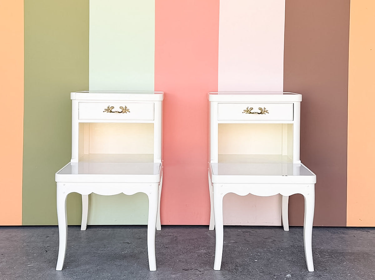 Pair of Wood and Marble French Provencial Side Tables