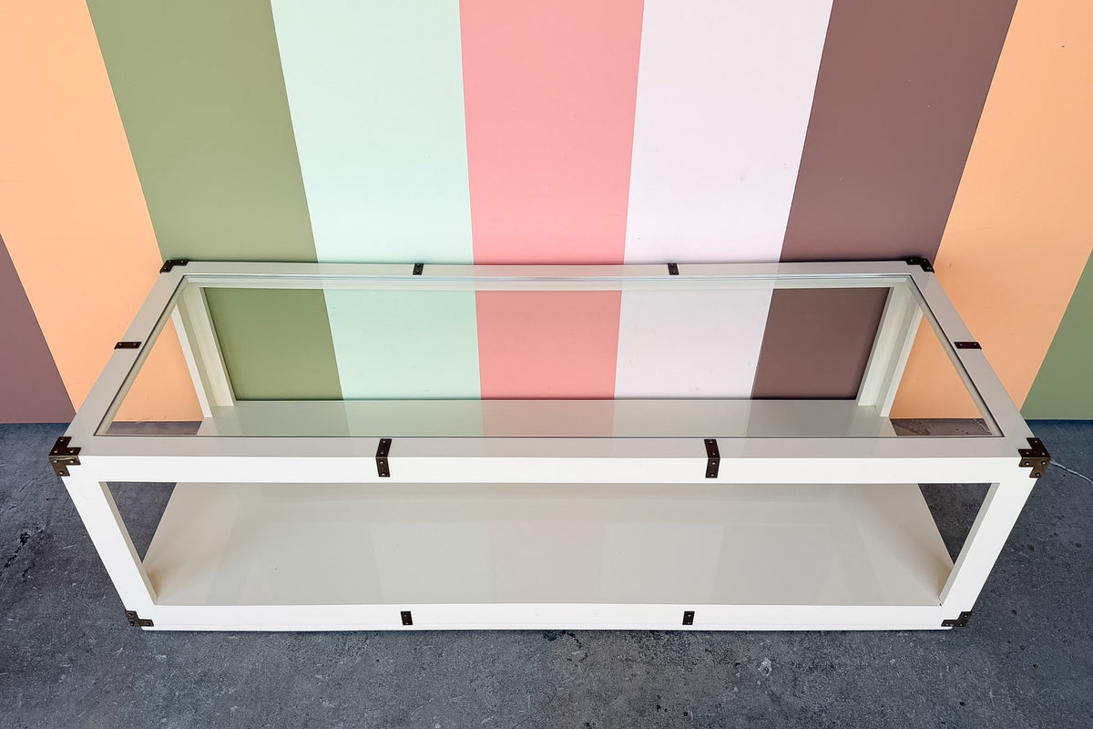 Campaign Style Lacquer and Brass Coffee Table