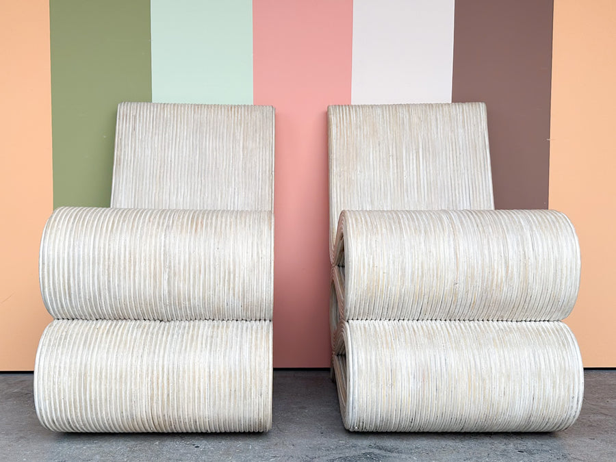 Pair of Pickled Rattan Snake Chairs