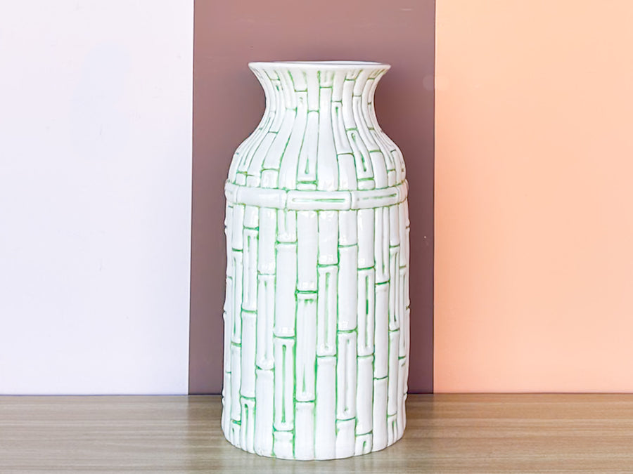 Large Faux Bamboo Green Vase
