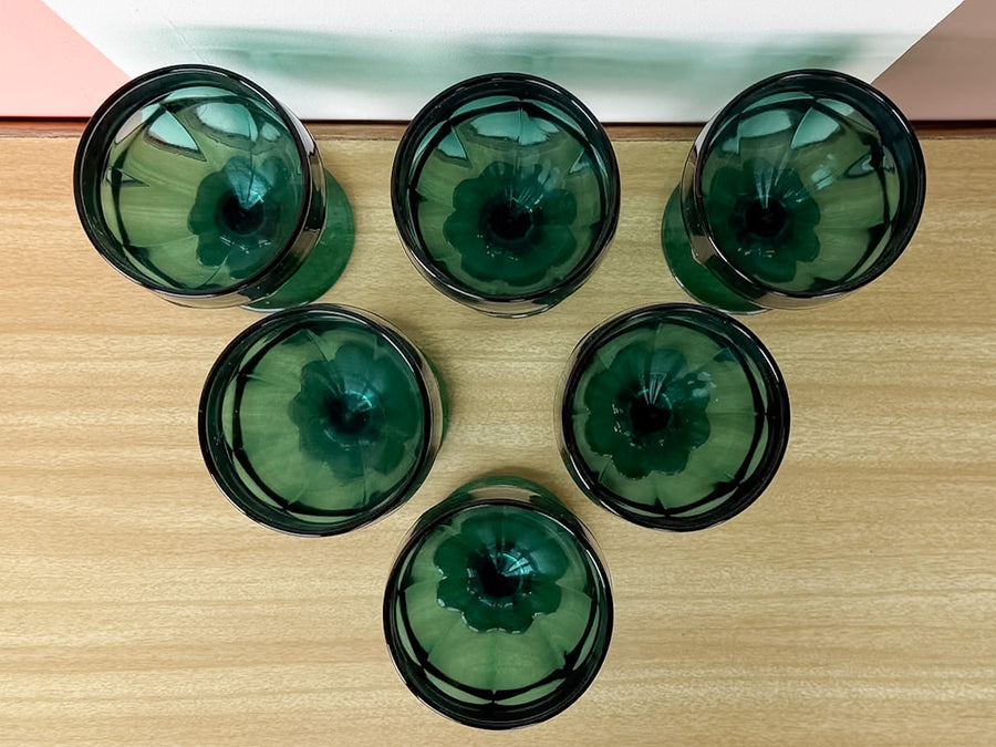 Set of Six Teal Goblets
