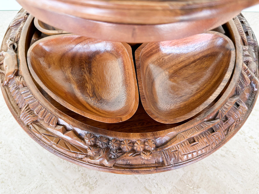Two Tier Pineapple Wood Carved Serving Dish