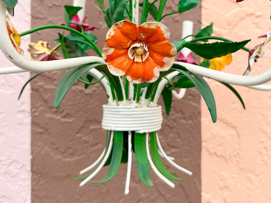 Colorful Floral Tole Chandelier