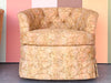 Pair of Golden Brocade Barrel Chairs on Castors