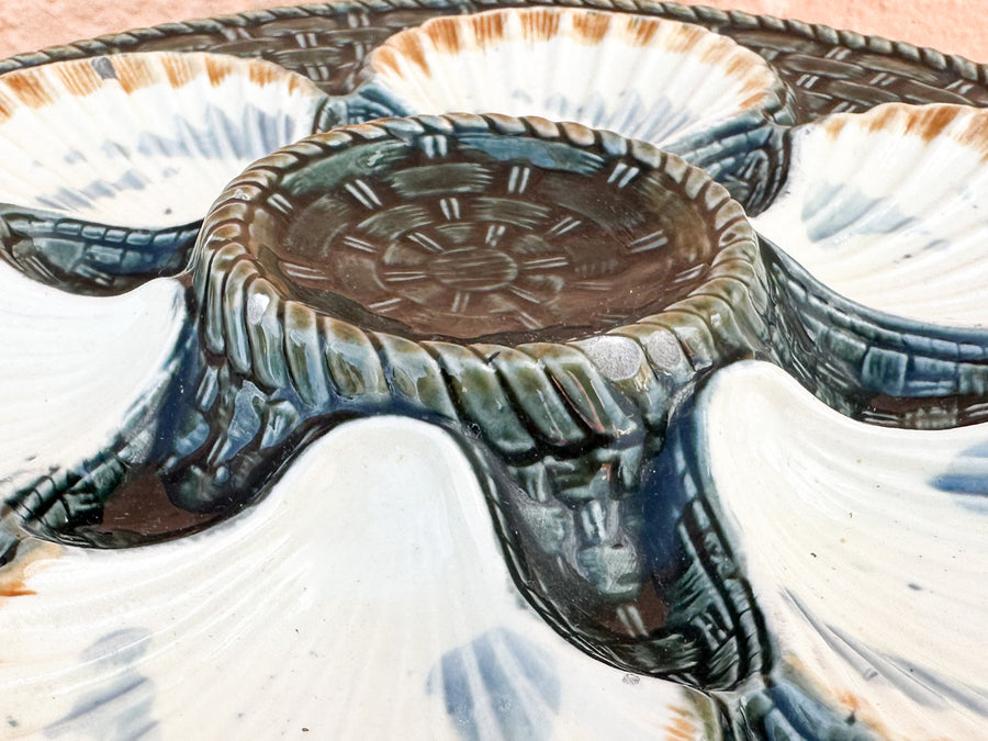 Set of Four Majolica Longchamp Oyster Plates