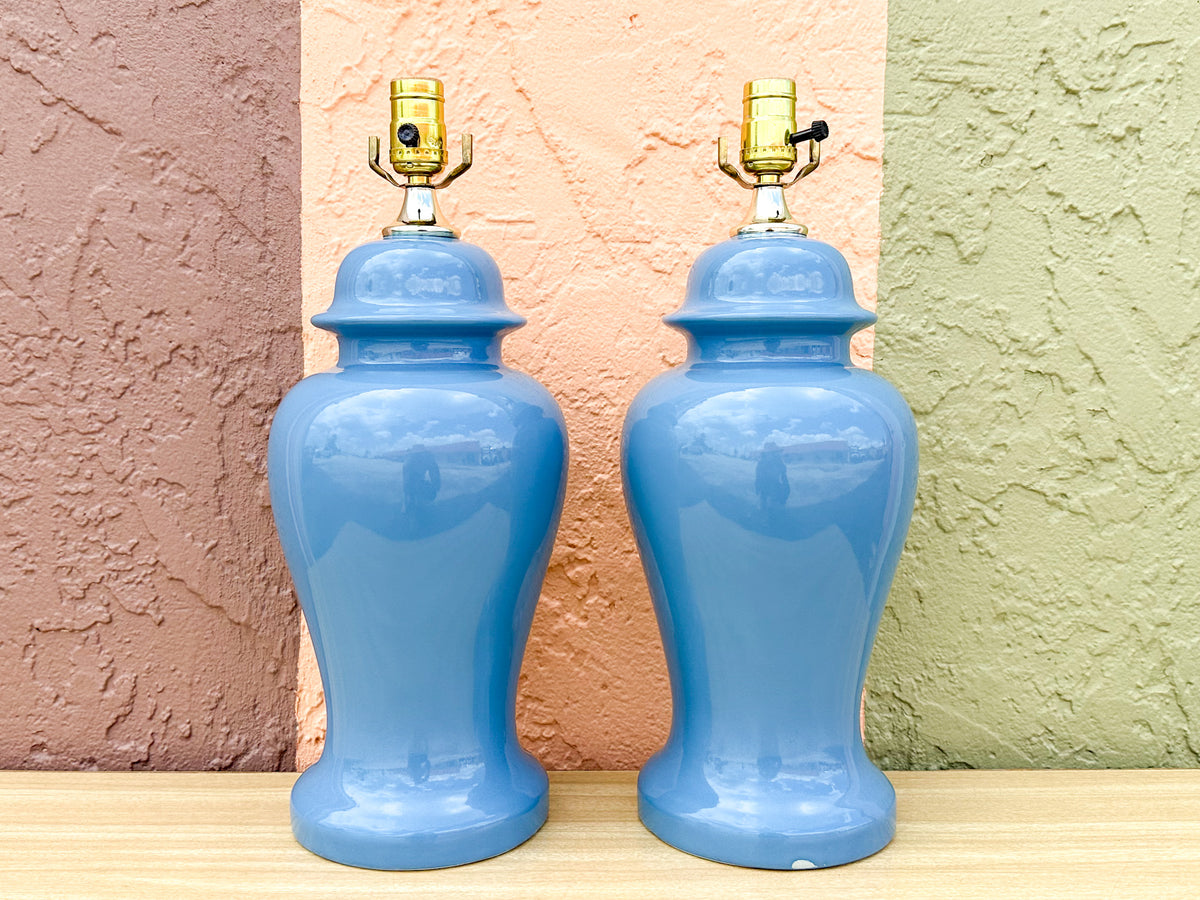 Pair of Cornflower Blue Ginger Jar Lamps