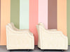 Pair of Butter Yellow Upholstered Chairs on Castors