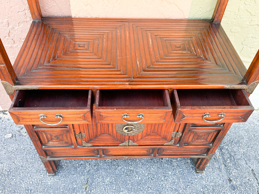 Asian Inspired Tortoiseshell Bamboo Cabinet