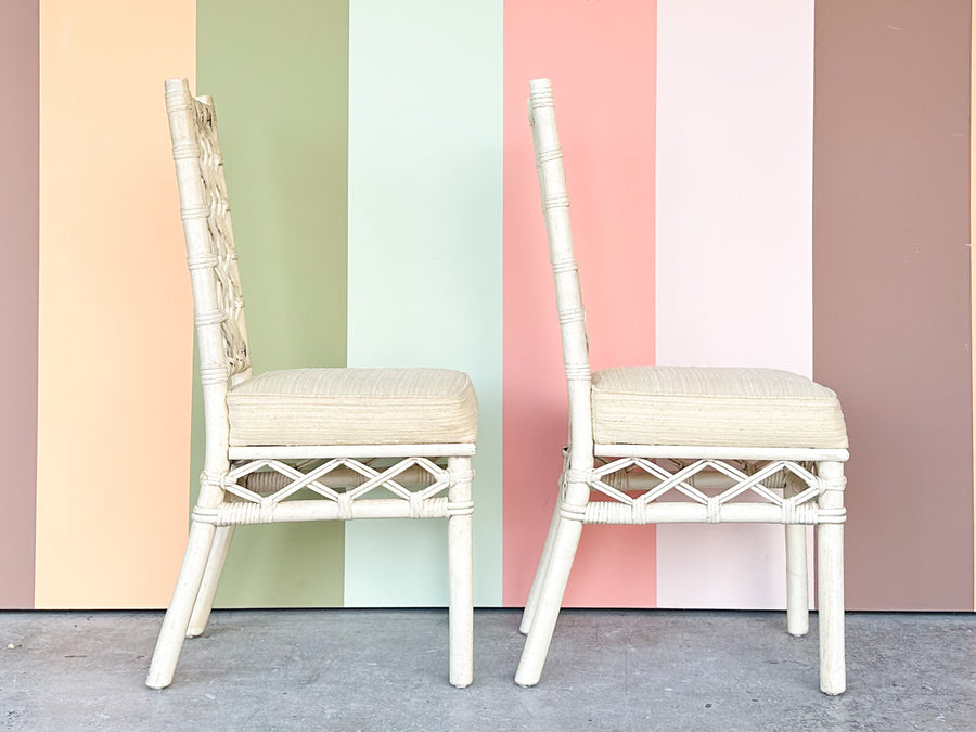Set of Four Ficks Reed Lattice Rattan Dining Chairs