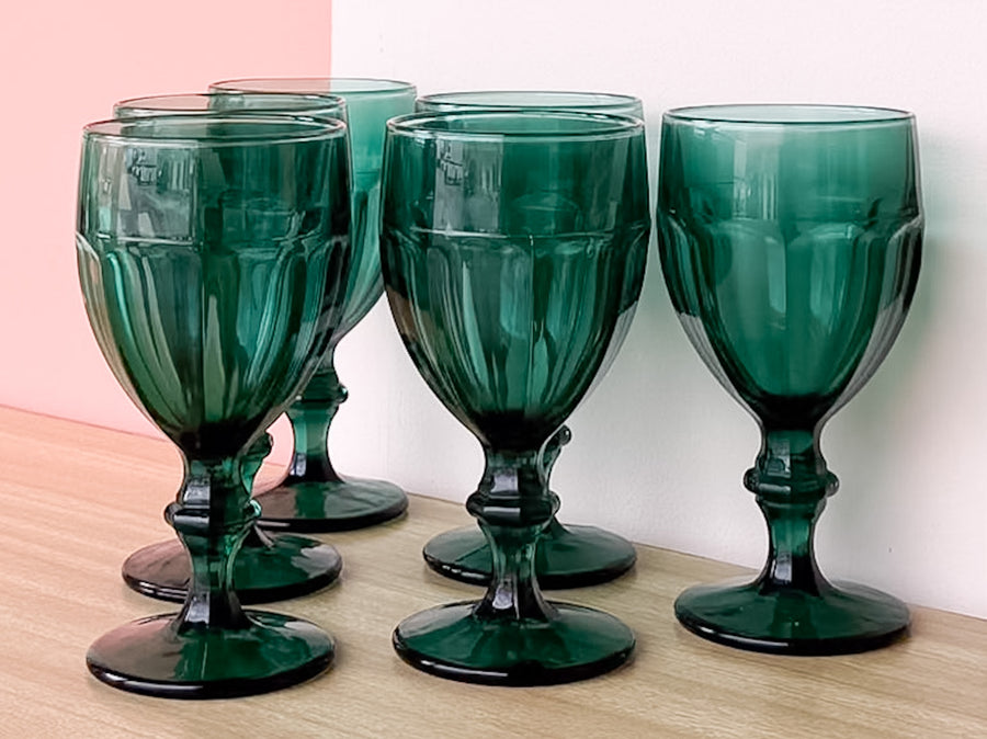 Set of Six Teal Goblets