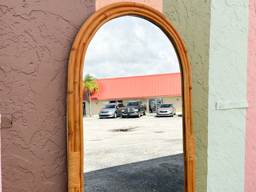 Old Florida Rattan Floor Mirror