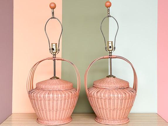 Pair of Peach Basket Lamps