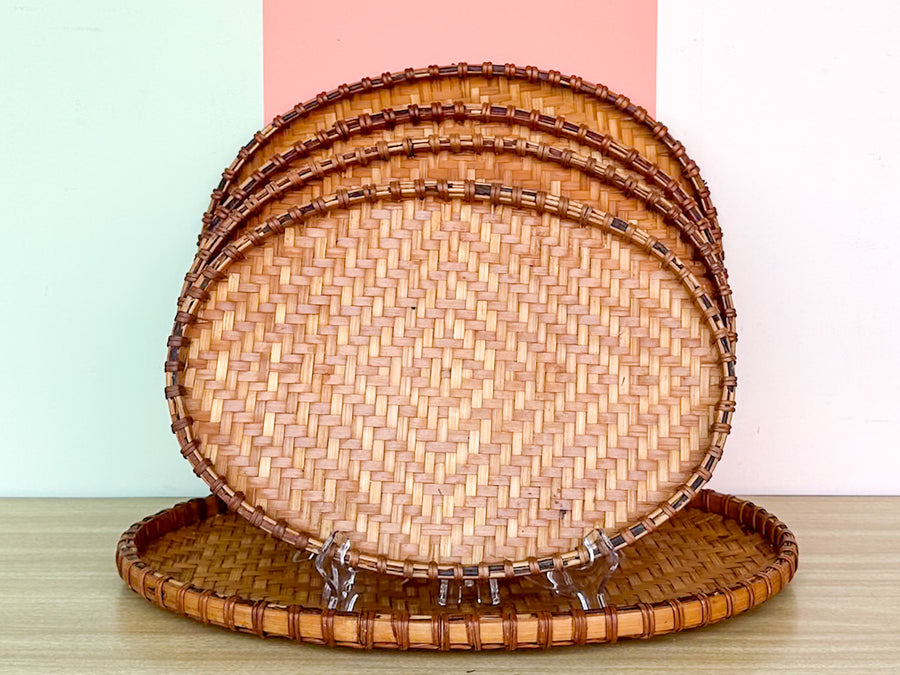 Set of Five Woven Rattan Trays