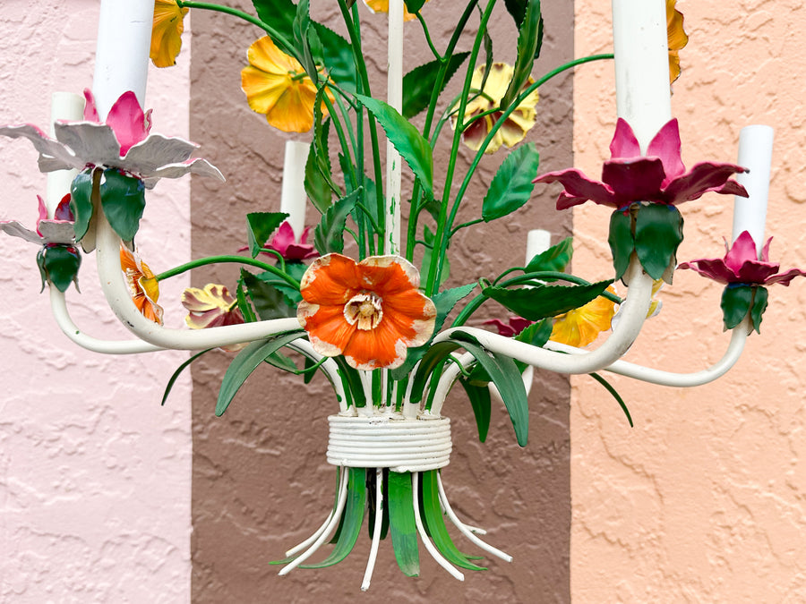 Colorful Floral Tole Chandelier