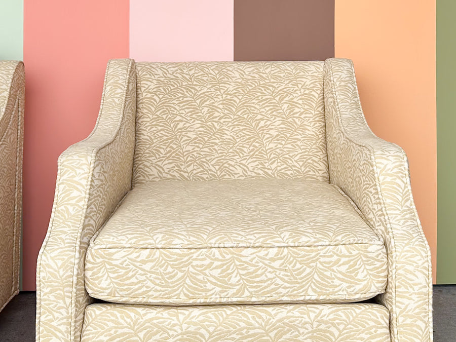Pair of Butter Yellow Upholstered Chairs on Castors