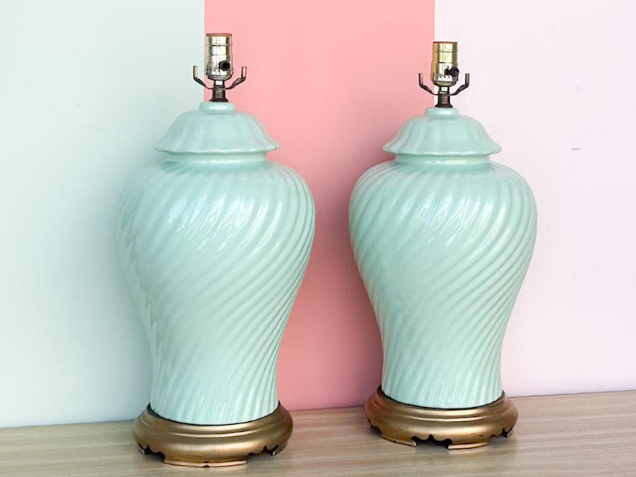 Pair of Twisted Seafoam Lamps