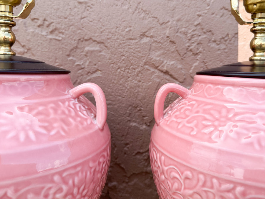 Pair of Pink Chic Chinoiserie Lamps