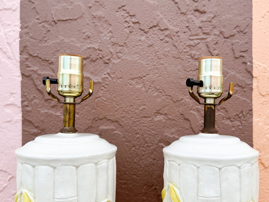 Pair of Faux Bamboo Leaf Lamps