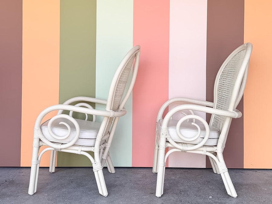 Pair of Whimsical Balloon Back Rattan Chairs