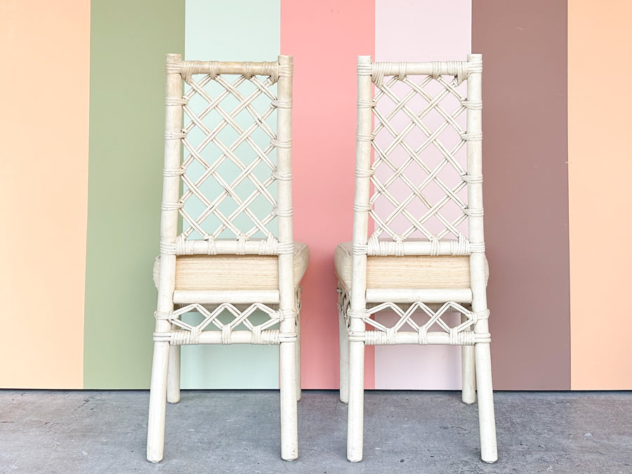 Set of Four Ficks Reed Lattice Rattan Dining Chairs
