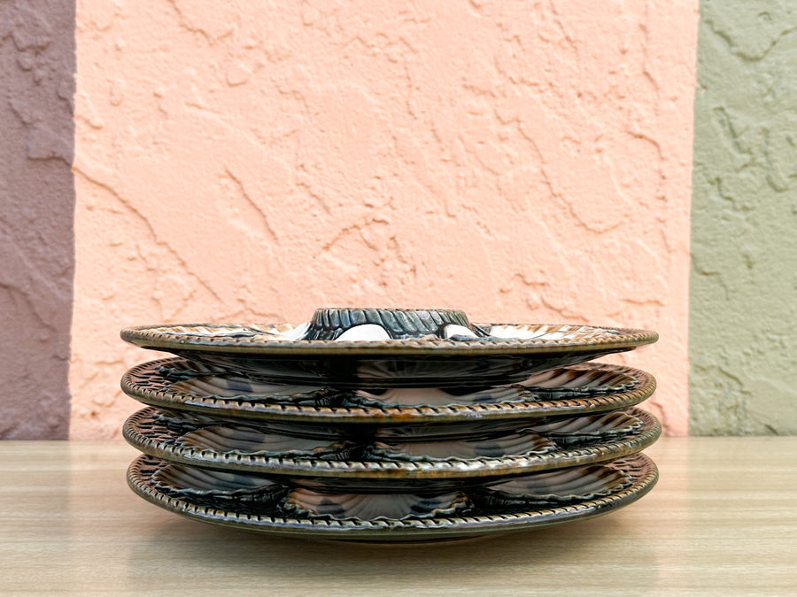 Set of Four Majolica Longchamp Oyster Plates