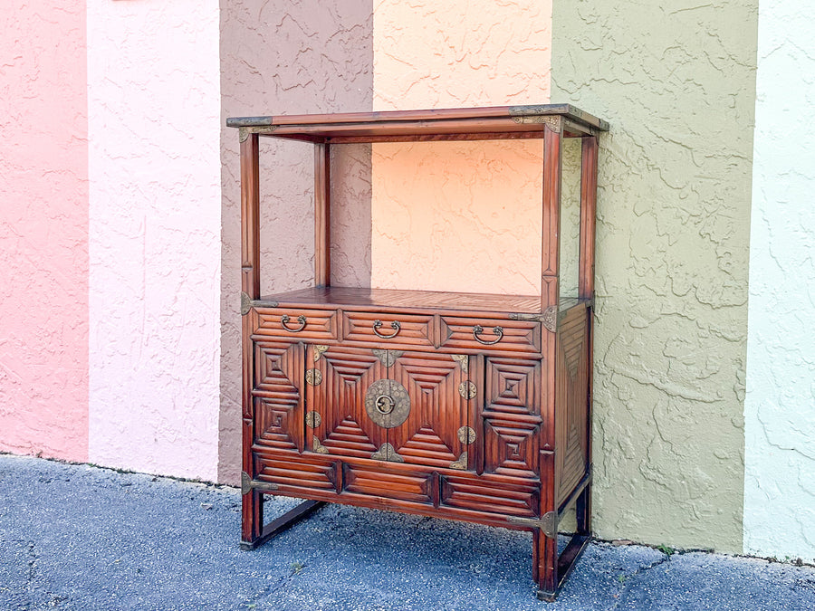 Asian Inspired Tortoiseshell Bamboo Cabinet