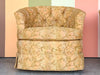 Pair of Golden Brocade Barrel Chairs on Castors