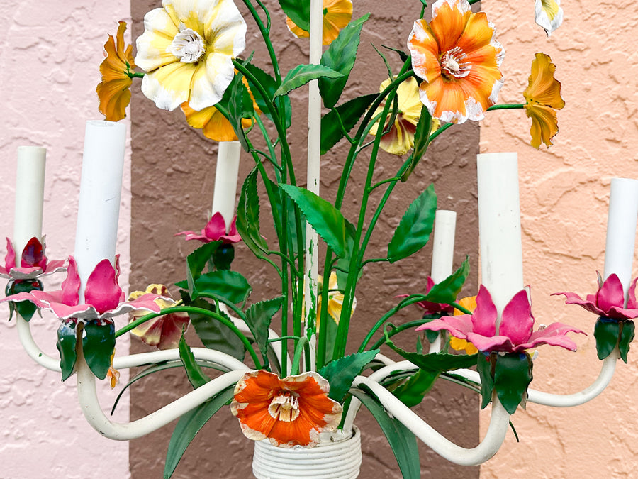 Colorful Floral Tole Chandelier