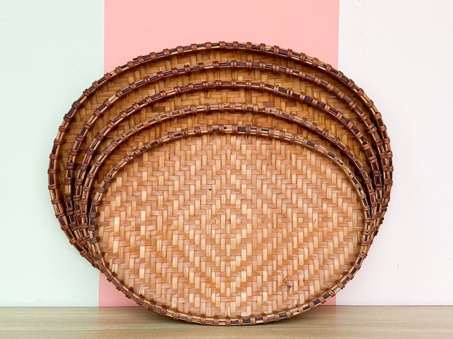Set of Five Woven Rattan Trays