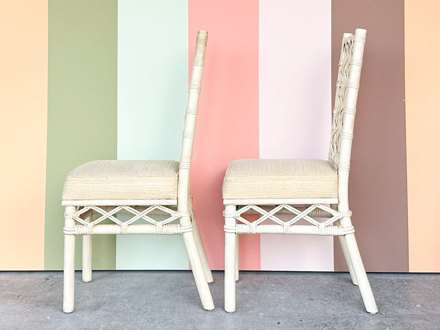 Set of Four Ficks Reed Lattice Rattan Dining Chairs