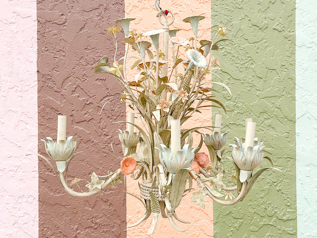 Pretty Pastel Tole Floral Chandelier