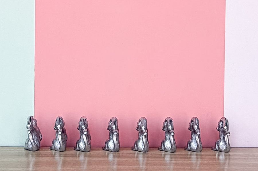 Set of Eight Pewter Monkey Placecard Holders