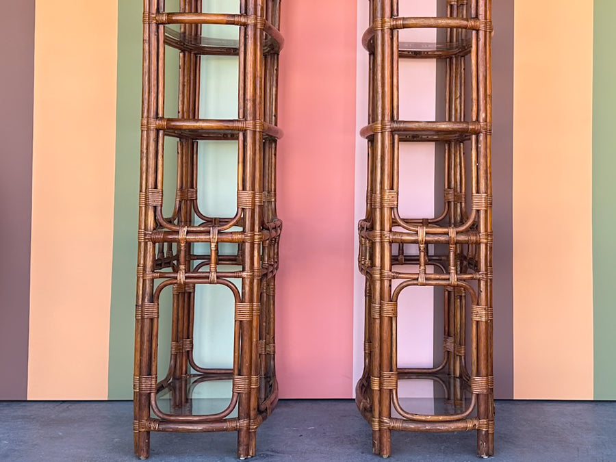 Pair of Handsome Rattan Etageres