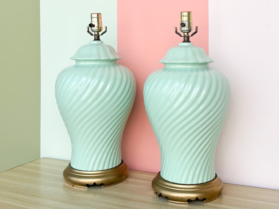 Pair of Twisted Seafoam Lamps