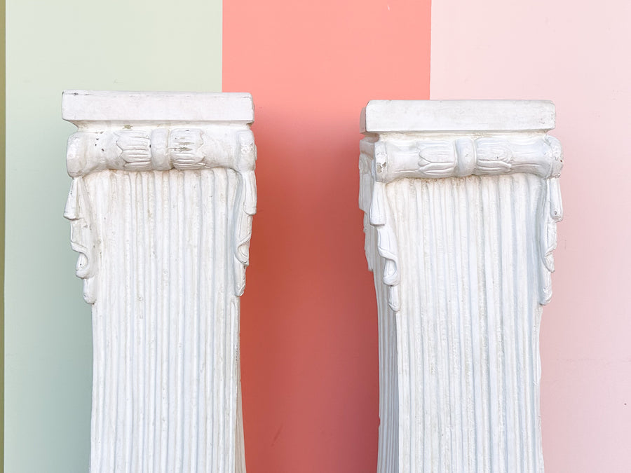 Pair of Kips Bay Show House Swag and Tassel Plaster Pedestals