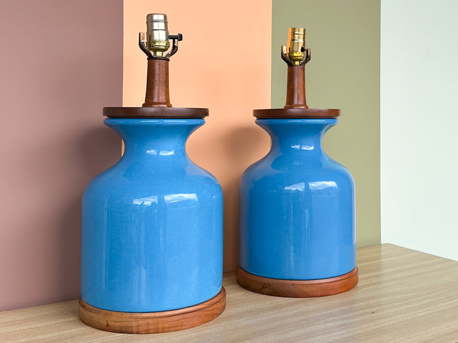 Pair of Cerulean Blue Lamps