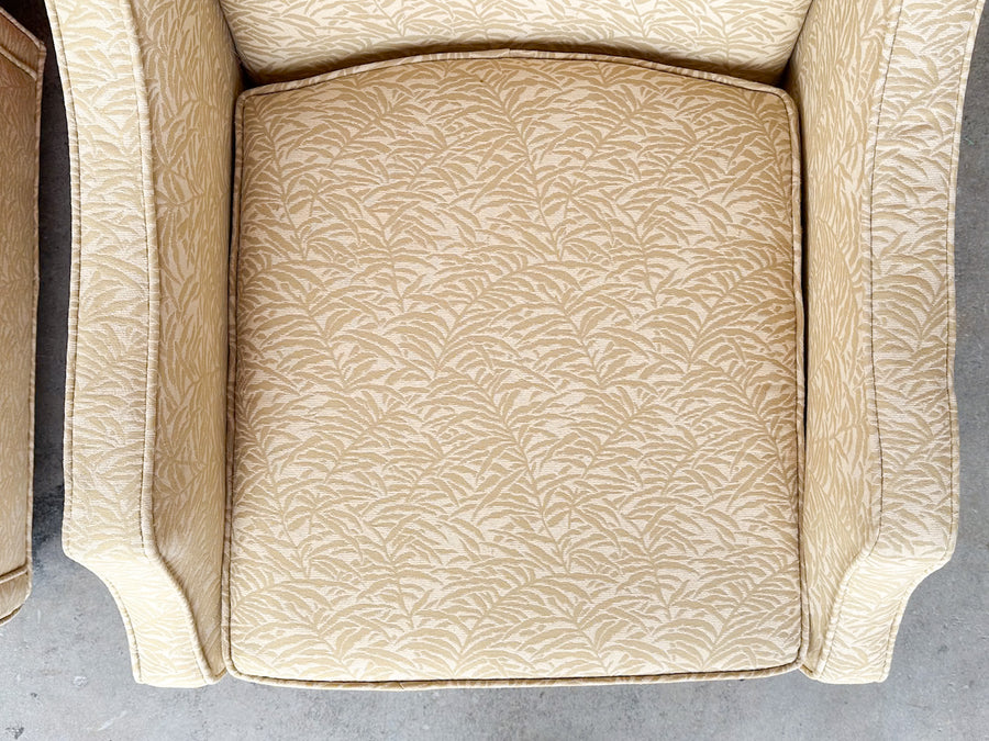Pair of Butter Yellow Upholstered Chairs on Castors