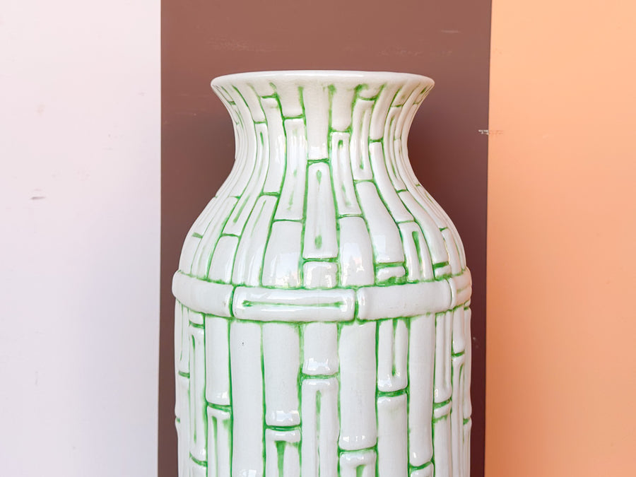 Large Faux Bamboo Green Vase