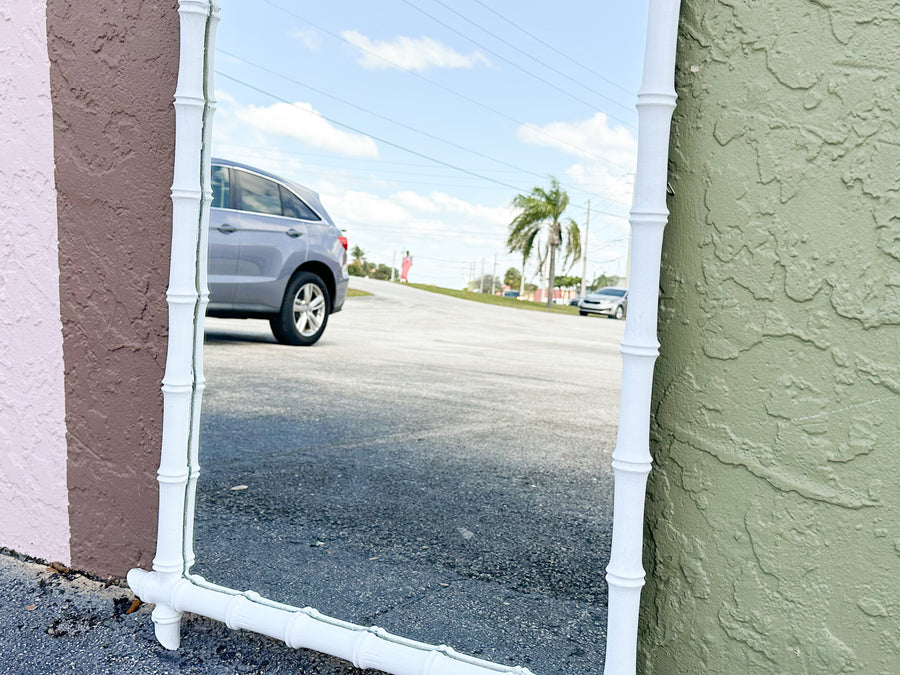 White Faux Bamboo Mirror