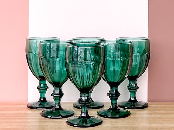 Set of Six Teal Goblets