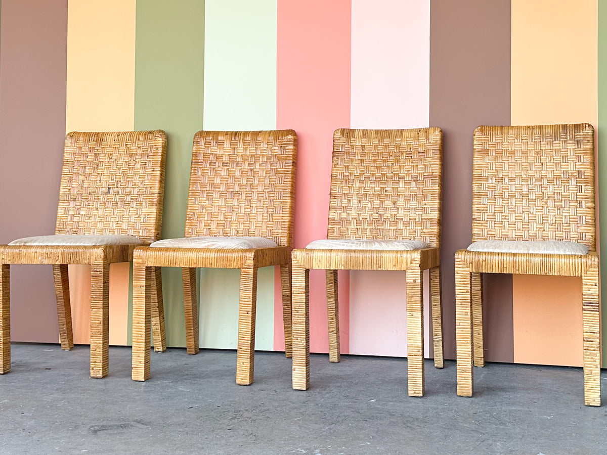 Set of Four Rattan Wrapped Baldwin Style Dining Chairs