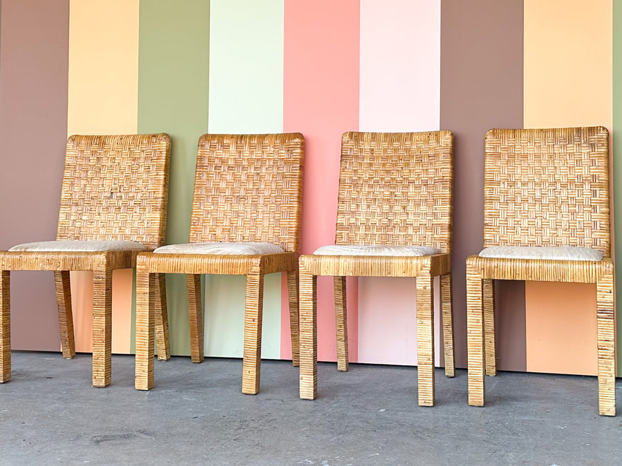 Set of Four Rattan Wrapped Baldwin Style Dining Chairs
