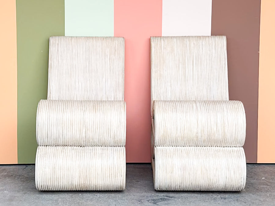 Pair of Pickled Rattan Snake Chairs