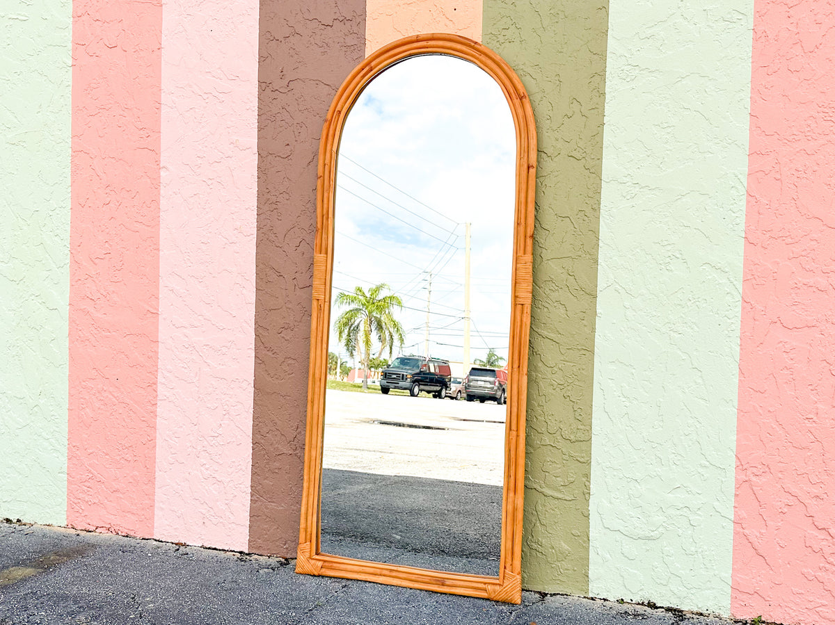 Old Florida Rattan Floor Mirror