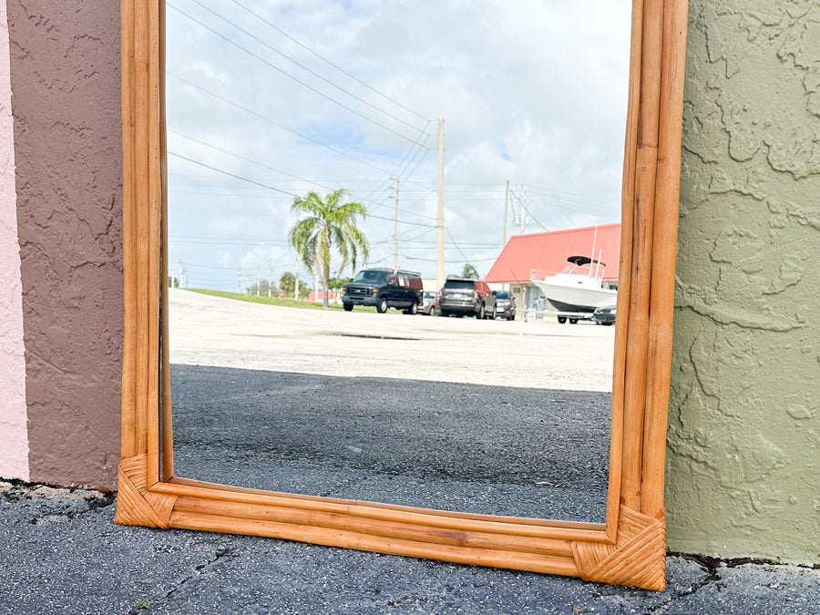 Old Florida Rattan Floor Mirror