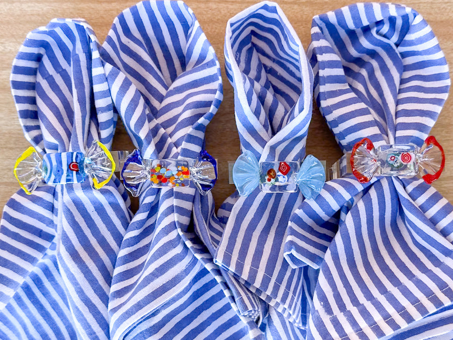 Set of Eight Murano Glass Candy Napkin Rings