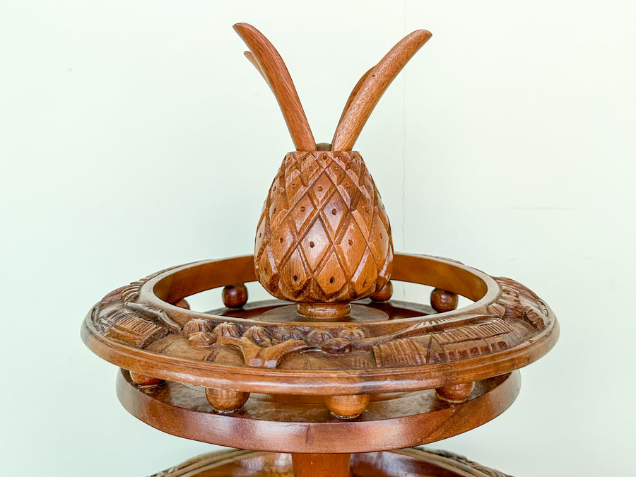 Two Tier Pineapple Wood Carved Serving Dish