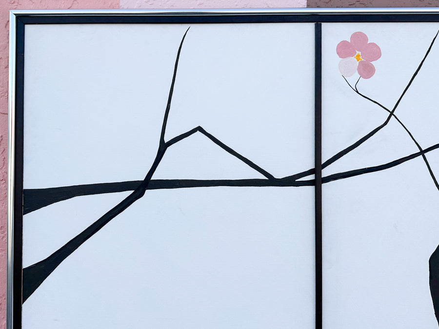 Large Vintage Cherry Blossom Painting