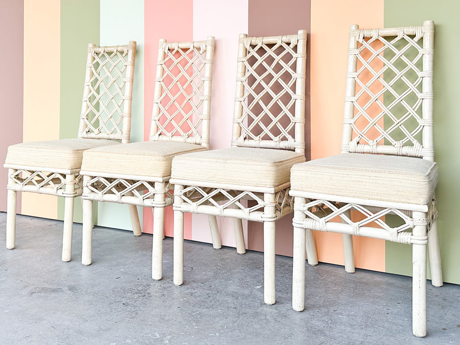 Set of Four Ficks Reed Lattice Rattan Dining Chairs