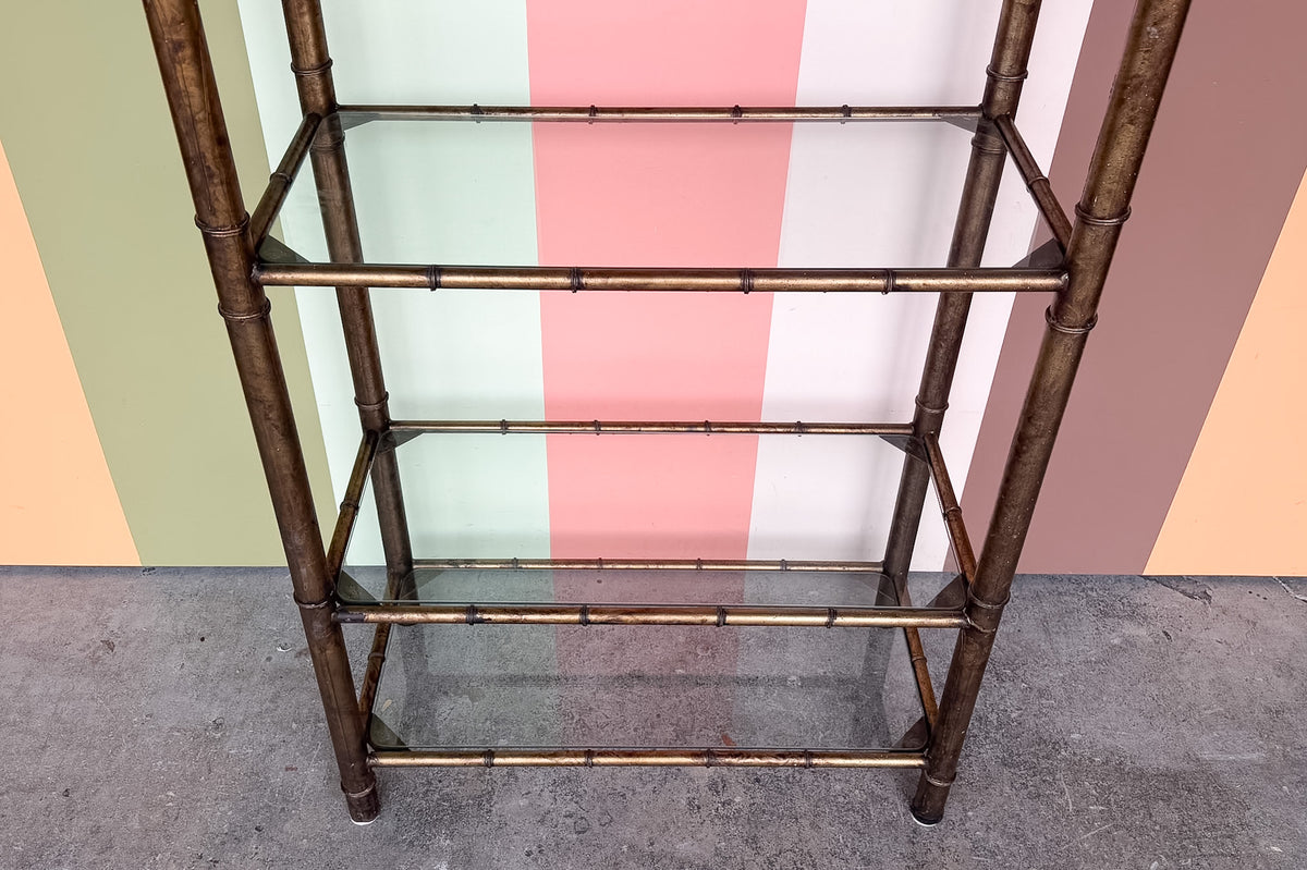 Regency Style Faux Bamboo Metal Etagere